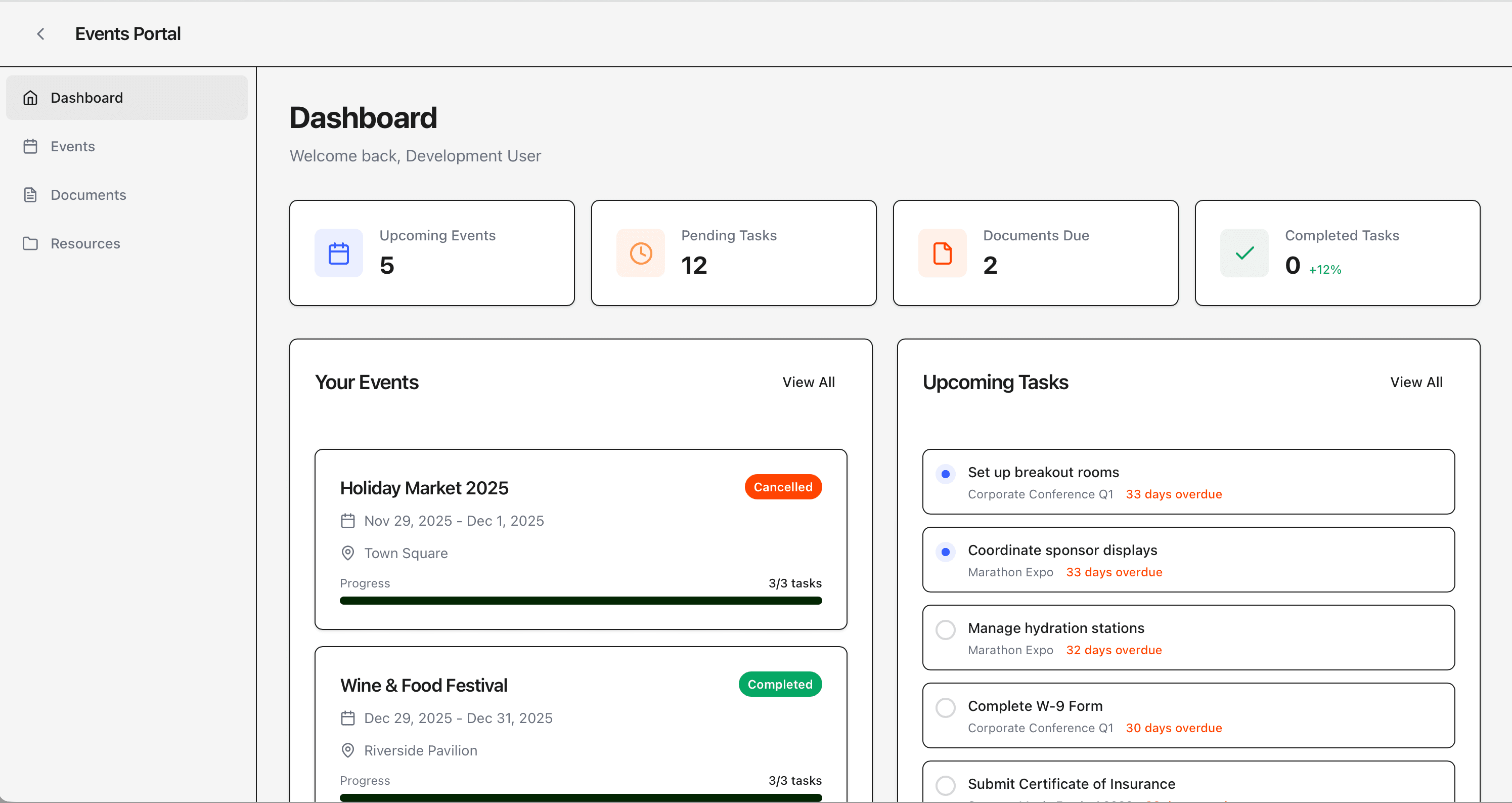 Events Management Portal